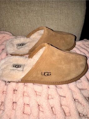 UGG Chestnut Suede Shearling-Lined Mule Slippers